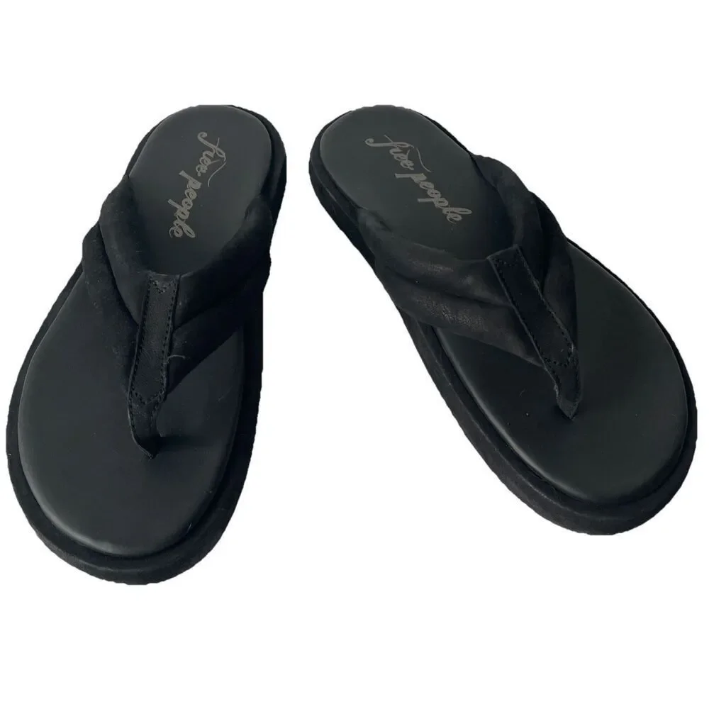 Free People Wonderland Flip Flop Thong LEATHER Size 10/40, Black New!